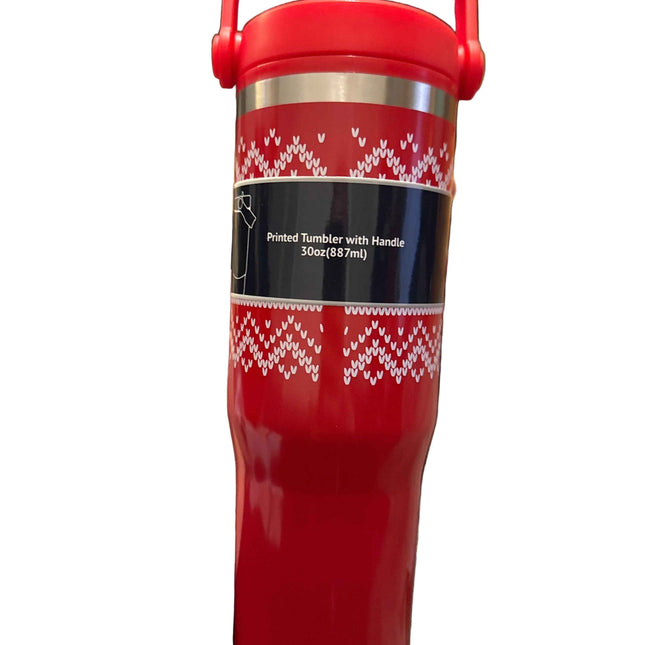 Red and white Christmas themed printed Tumblr with handle 30 ounces ￼