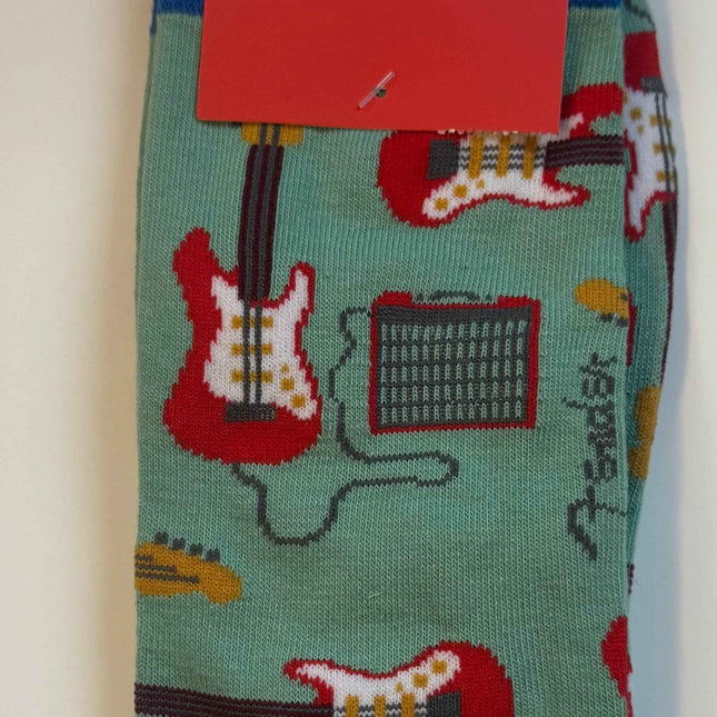 Fender Guitar Socks Unisex Crew Cut Size 7-12 with Novelty Guitar and Amp Design