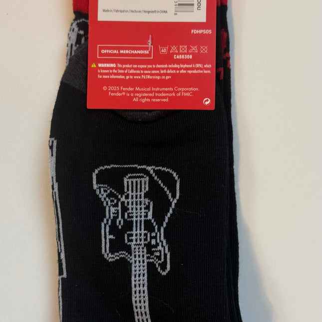 Fender Guitar Socks Unisex Crew Cut - Novelty Black Size 7-12