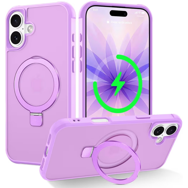 Magnetic iPhone 17 Case with Stand - Military Grade Drop Tested, Ring Compatible, Translucent Slim Hard Back & Soft Edge, Lavender