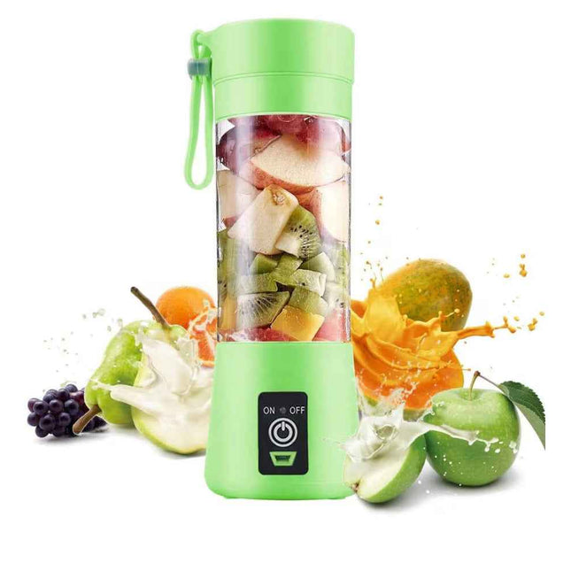 Portable Personal Mixer - Rechargeable USB Mini Blender for Smoothies, Juices, Milk Shakes, 380ml, Six 3D Blades, Compact Size in Green