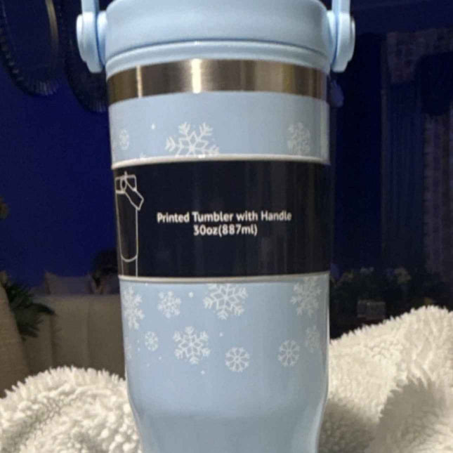 Tumbler 30oz Light Blue Snowflake Stainless Steel Handle Lid