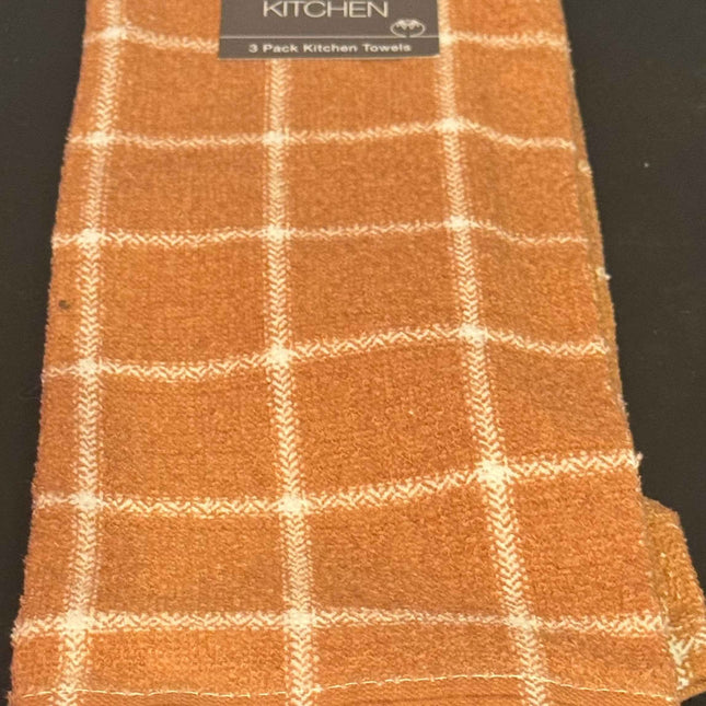 Brown/white plaid three pack kitchen towels