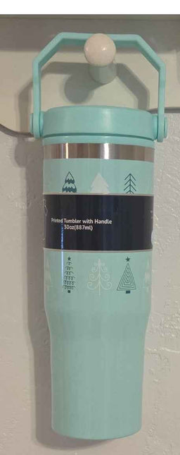 Light Blue Insulated Tumbler with Handle 30oz Tree Print, Trees Design