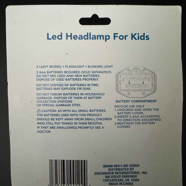 Led BIRD Headlamp for Kids - Battery Operated - 2 Light Modes Flashlight Blink