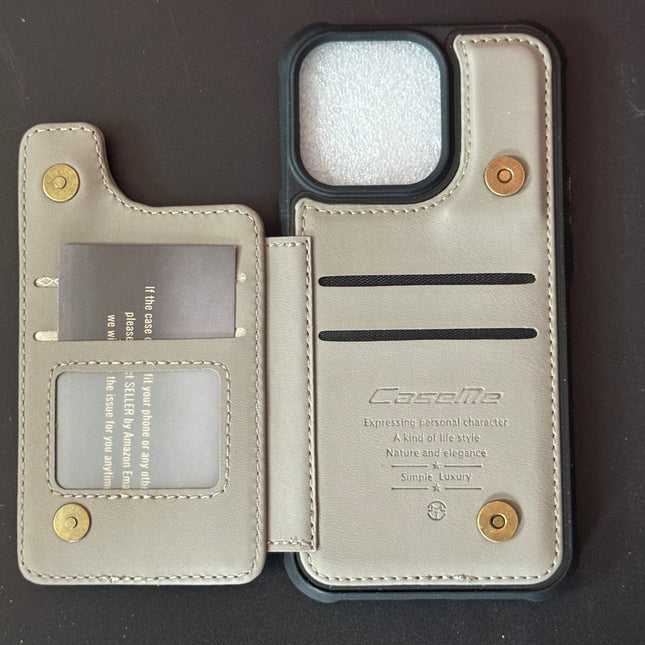 Vinich for iPhone 13 Pro Wallet Case with Card Holder, RFID Blocking Credit Slots Kickstand Shockproof Phone Cover Fit for iPhone 13 Pro 6.1" Black case gray wallet