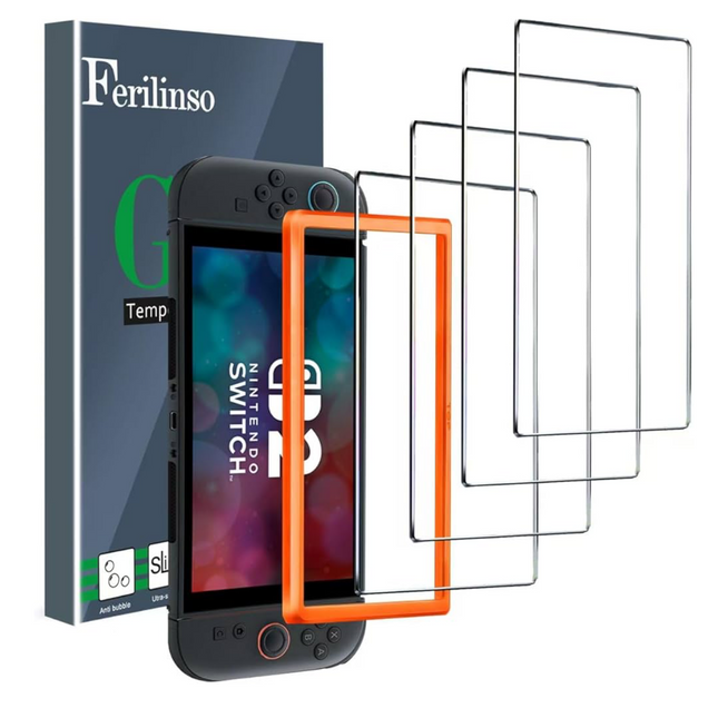 Ferilinso Zero Bubble Install Nintendo Switch 2 Screen Protector 4-Pack with Alignment Frame and Travel Case