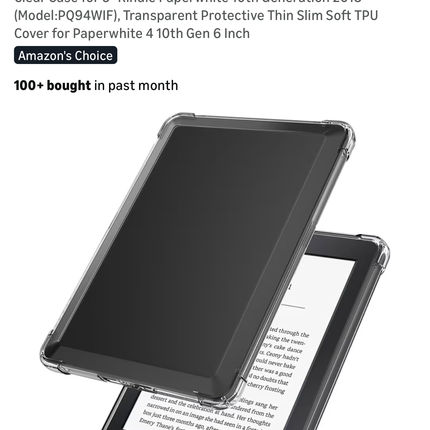 Clear Case for Kindle Paperwhite 10th Gen 2018, Transparent Soft TPU Cover for 6" Paperwhite 4