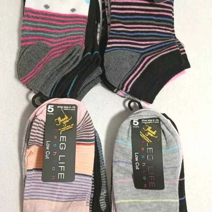 Leg Life Fashion Low Cut Women's Socks Size 4-10 Pack of 5