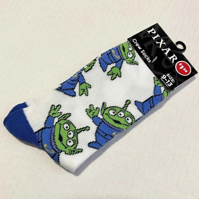 Disney Pixar Toy Story Alien Crew Socks Size 9-13 White Adult Unisex