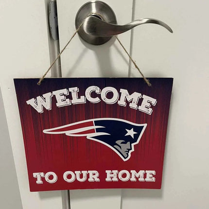 NFL Patriots Rustic Welcome Sign - New England Patriots Distressed 10' x 9" Wooden Home Decor
