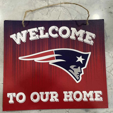 NFL Patriots Rustic Welcome Sign - New England Patriots Distressed 10' x 9" Wooden Home Decor
